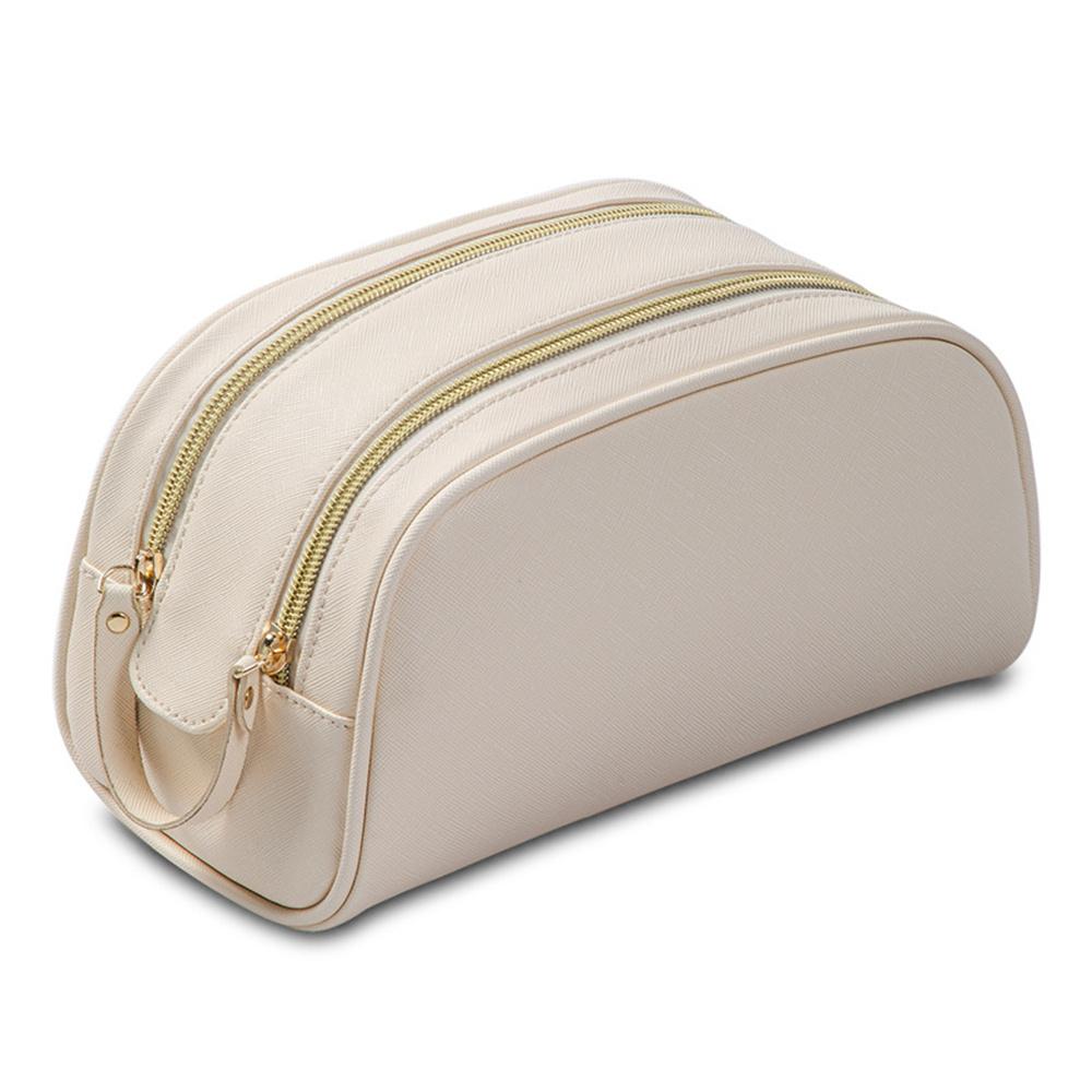 

Portable Cosmetic Organizer Large-capacity Makeup Bag Women Cosmetic Bag Toiletries Organizer PU Leather Storage Makeup Cases бежевый