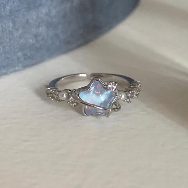 PONYKISS  Sterling Silver Star Moon Pearl Zircon Rings for Women Romantic Fine  Minimalist Opening Accessories