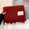 Women's autumn and winter versatile ball warm wool scarf New Christmas red knitted scarf for girls