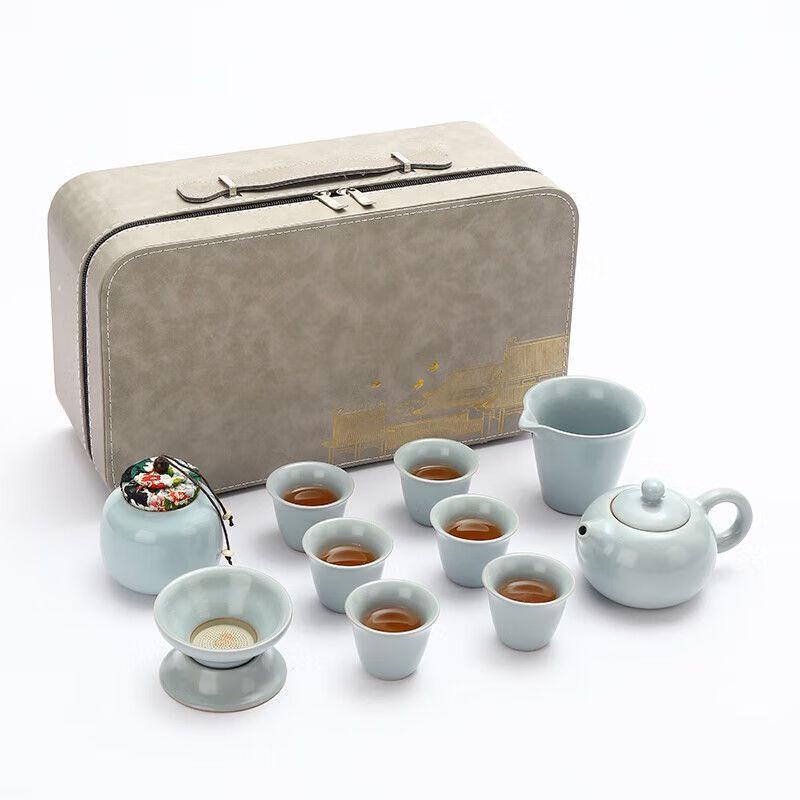 Qiuqiao Ceramic Ru Kiln Travel Gongfu Tea Set