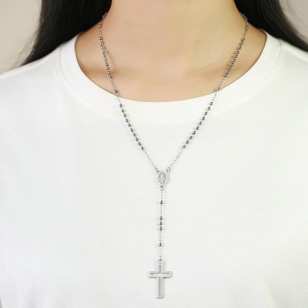 Kreuz Rosenkranz Halsketten für Damen, Jungfrau Maria Anhänger Cruz Halskette, Edelstahl Christus Schmuck