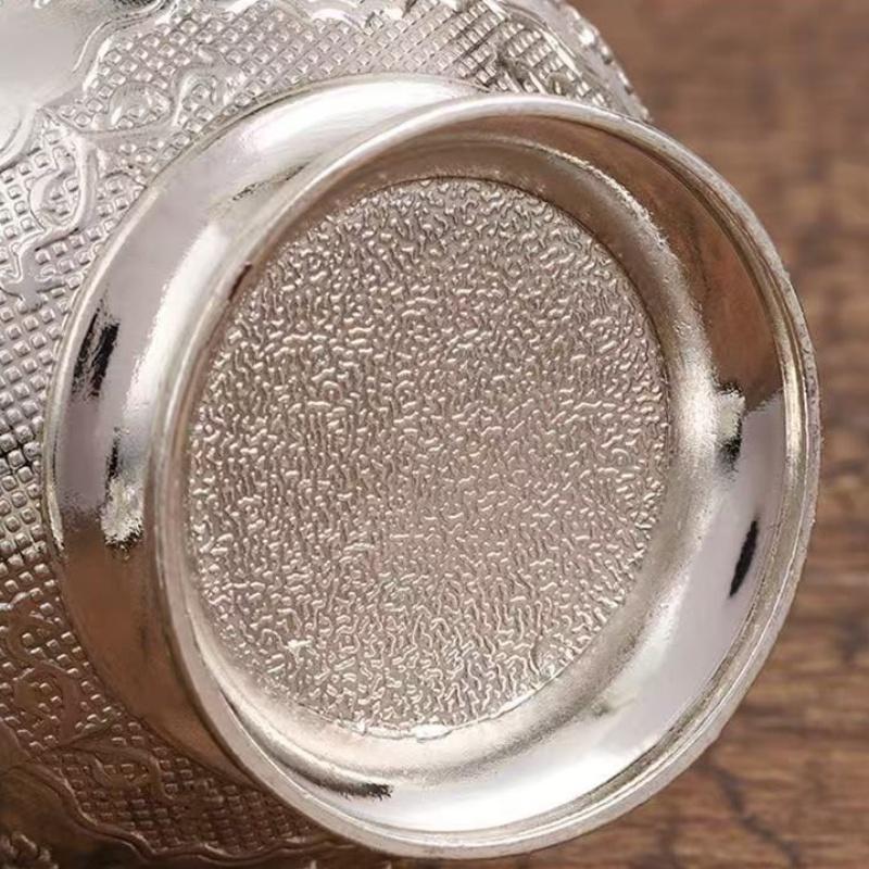 Wine Set, Silver Alloy Inlaid Gem Home Wine Pot Wine Glass Set,Red Vintage Wine Cup Glass,Wine Pot Wedding Decoration,1Set