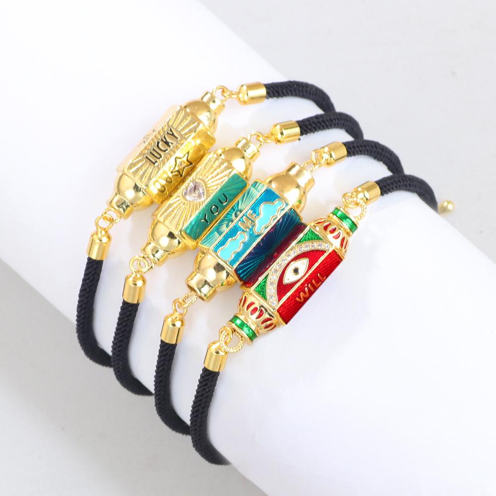 JMXD Punk Vintage Bracelet with Micro-inlaid Zircon Candy Hexagon Enamel Evil Eye Letter Colorful Trendy Fashion Stylish Unisex Jewelry