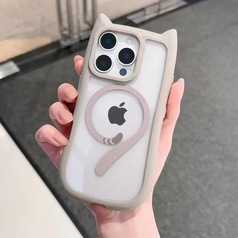 

3D Чехол с кошачьими ушками и магнитной зарядкой для IPhone 17 16 15 14 13 12 11 Pro Max 16 Plus 12 13 Mini 17Air Прозрачный ПК ТПУ Бронированный чехол iPhone 16 Pro серый