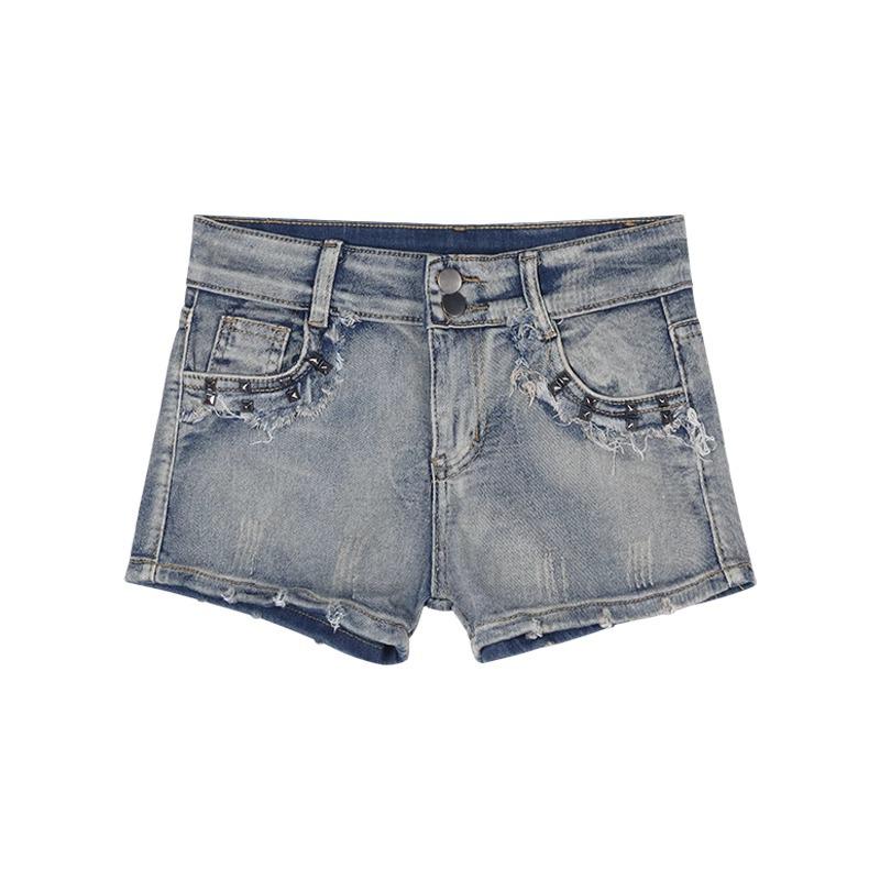 

2024 Women s Low Waist Denim Shorts - Blue Raw Edge Straight Hot Pants L
