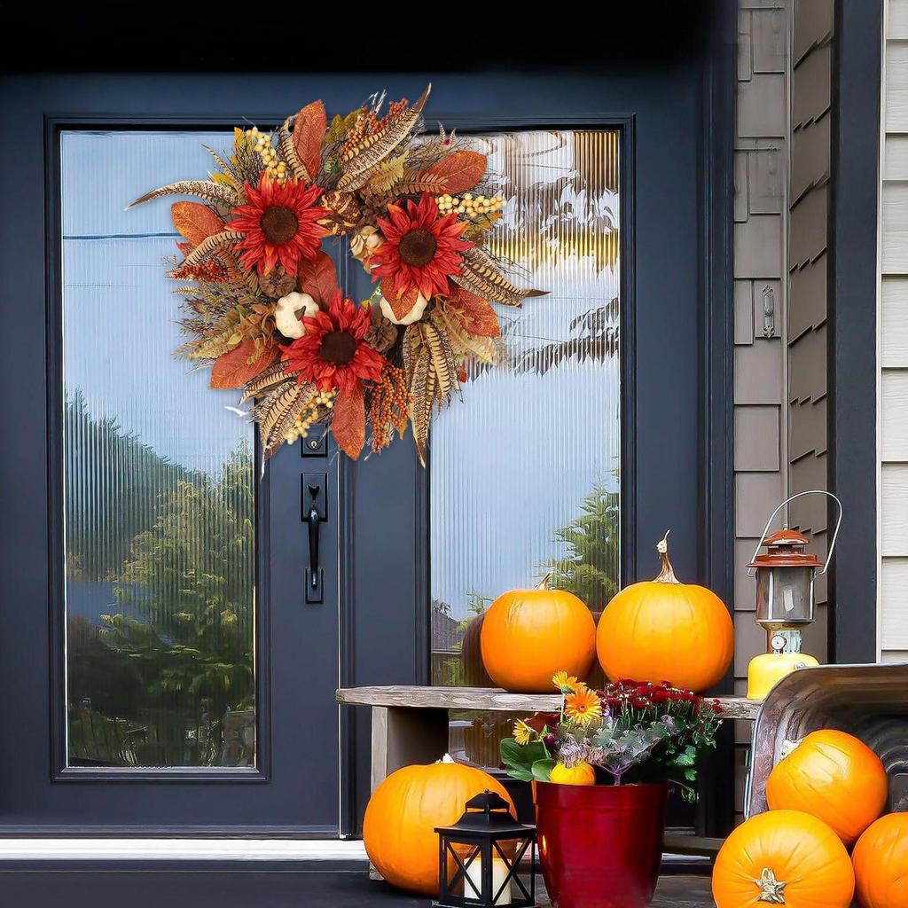 Fall Door Wreath Pumpkin Leaves Door Wreaths Fall Decor Thanksgiving Decorations Party Supplies Sign For Home Halloween Holiday