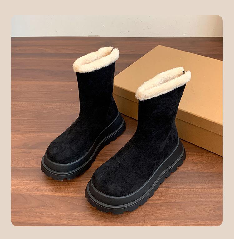 Thick-soled Snow Boots for Women 2025 Winter New Style, Fleece and Thickened Warm Cotton Shoes, Anti-slip Short Boots,Large Size