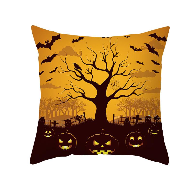 Halloween Pillow Cover New Product Cartoon Pumpkin Castle Print Peach Skin Cushion Cover Pillow Cover