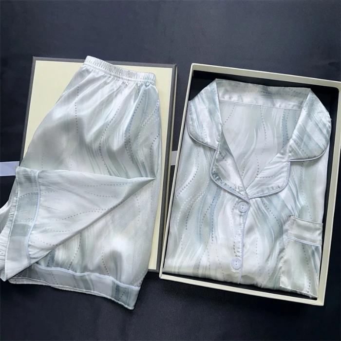 Women's 2 Piece Pajama Set Summer Green Sandpainting Print Faux Silk Two-Piece Set Home Clothes Soft Casual Pajamas Shorts