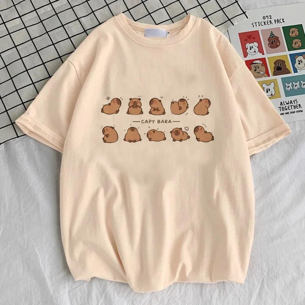Round Neck T-shirt Cute Tops Women Clothes Capybara Kapibara Women Fashion Kawaii Clothes T-shirts