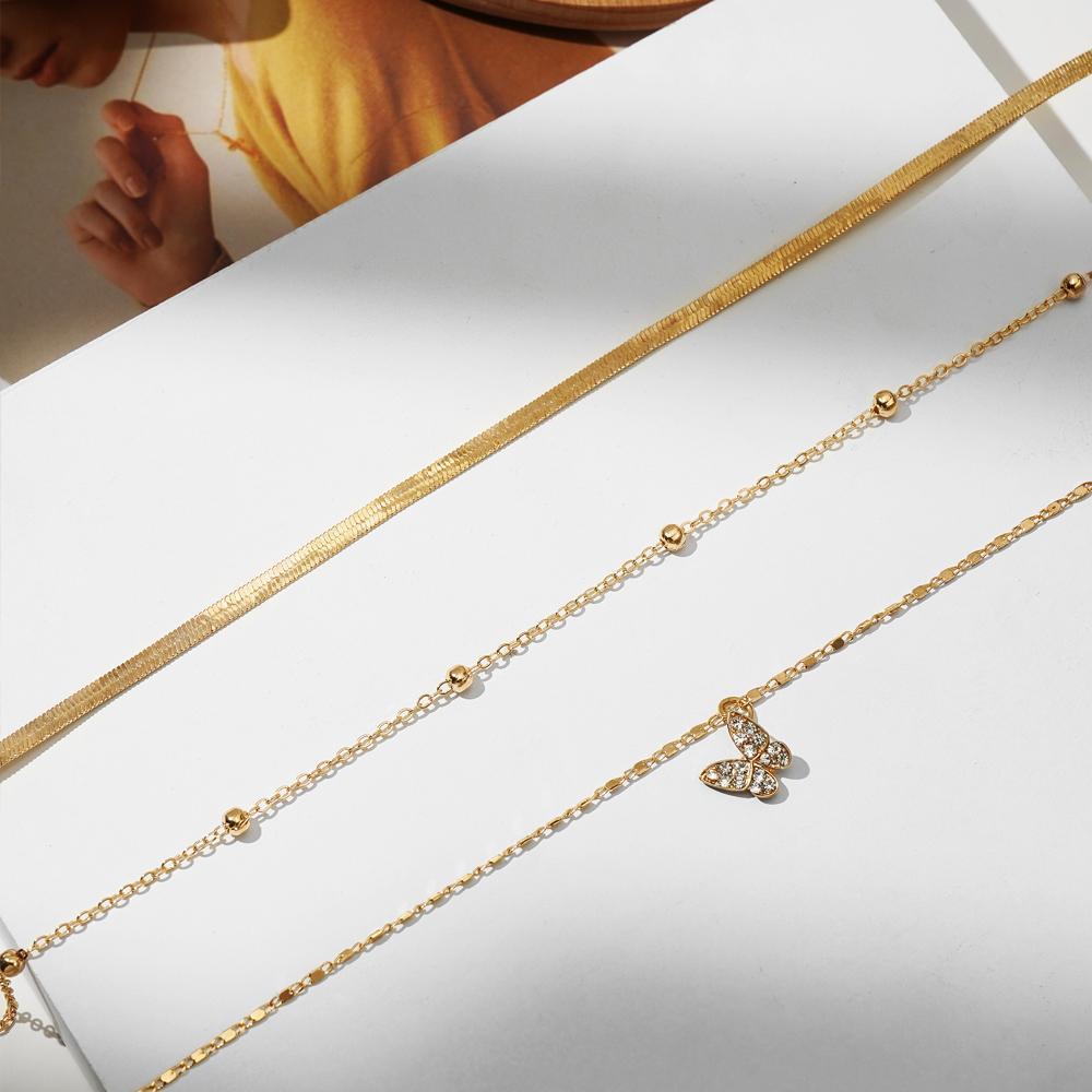 Schmetterlings-Anhänger, luxuriöse, elegante Halskette, Temperament-Charm-Pullover-Kette, dreiteiliges Halsketten-Set