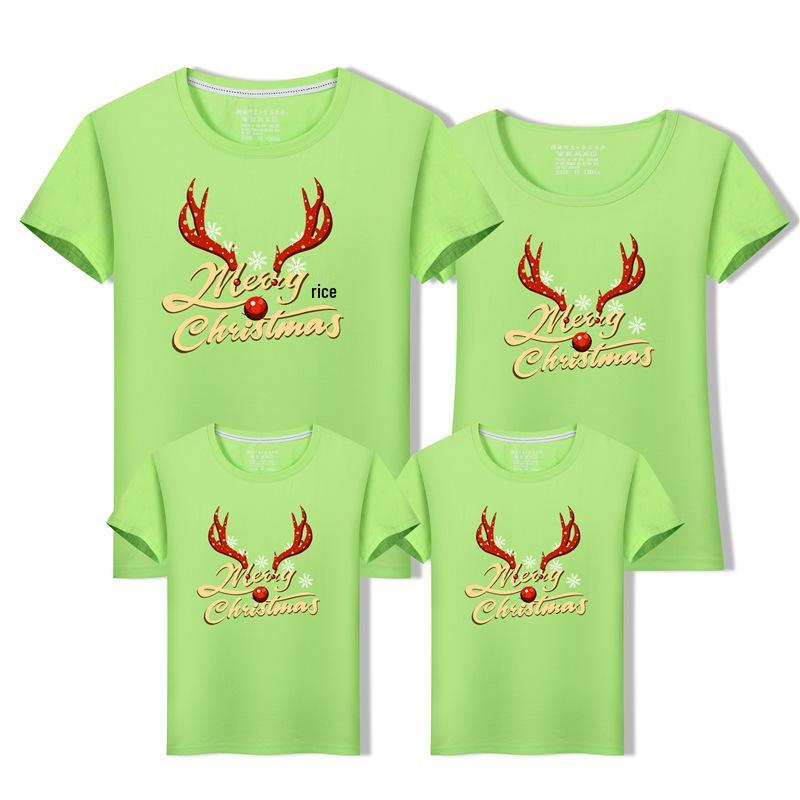 2024 Family Matching Christmas T-Shirts: Parent-Child Short Sleeve Outfits for Families of Three or Four