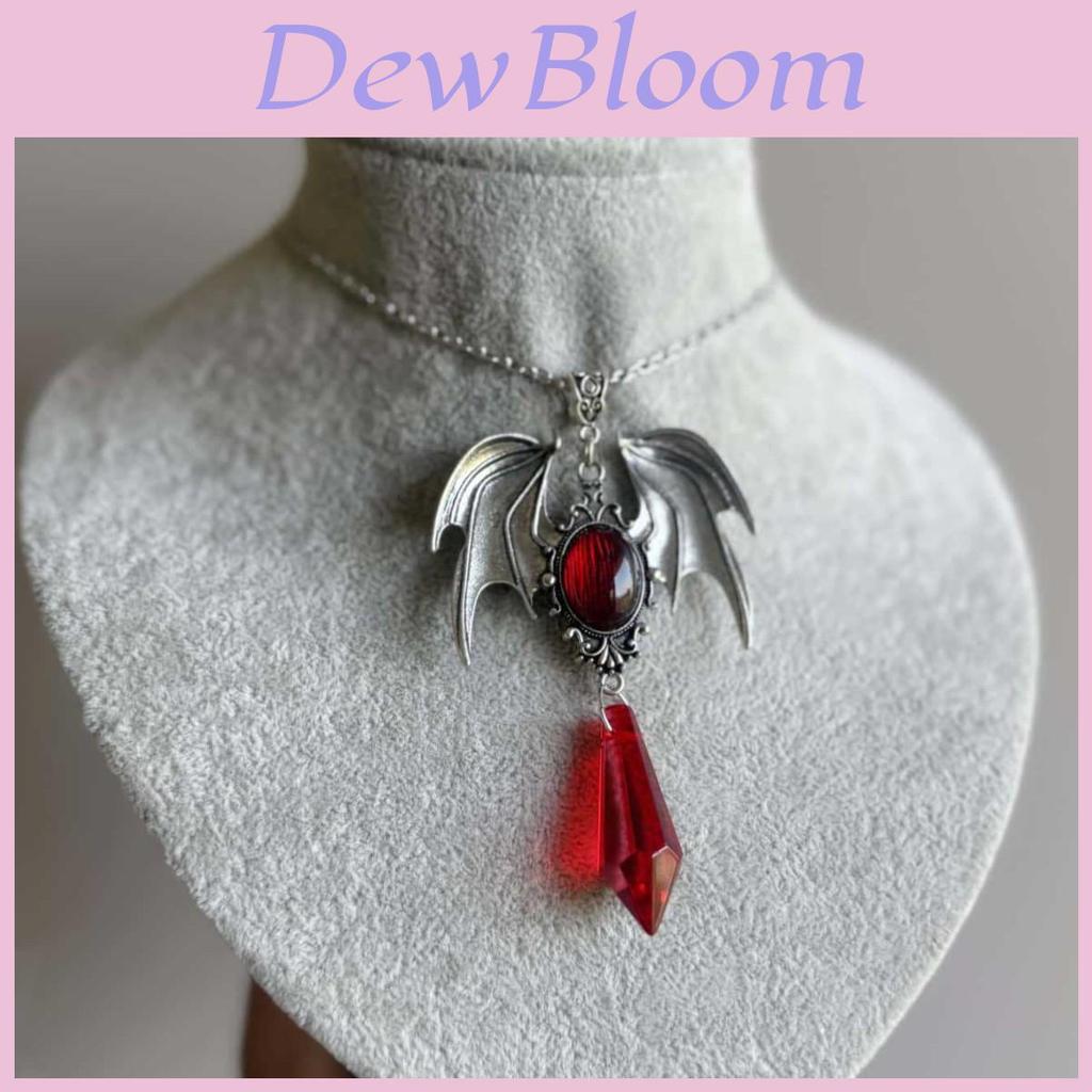 Gothic Baroque Ruby Crystal Necklace With Winged Pendant For Women