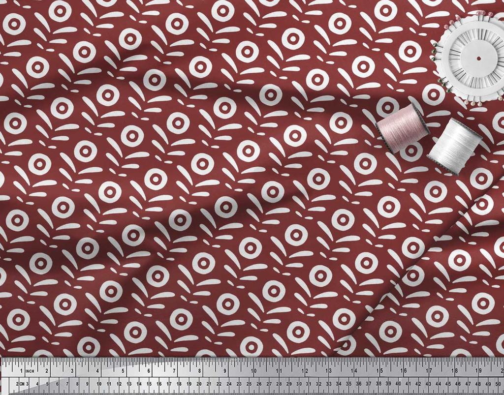 Soimoi Red Japan Crepe Satin Fabric Geometric Floral Print Sewing Fabric Metre 42 Inch