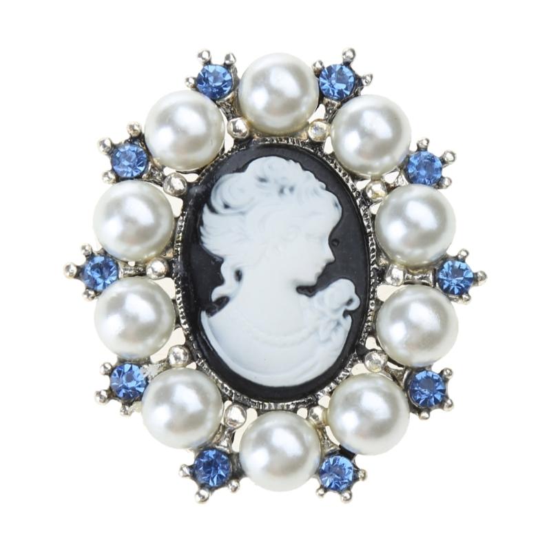 Crystal Rhinestones Cameo Vintage Brooch Pin Baroque Pearls Badge Stylish Clothing Accessories for Women