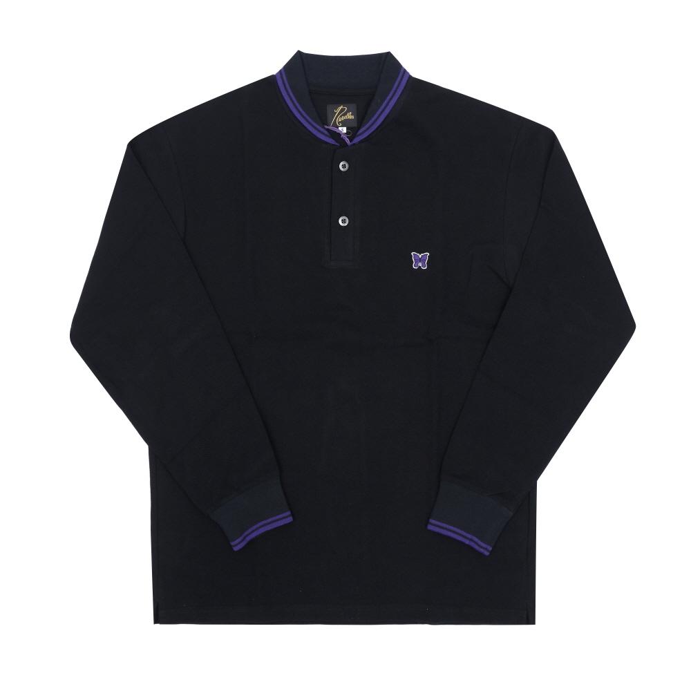 NeedleS C blaCk Long Sleeve Tee Men S Shawl Collar Polo RW347 C-Black (S)