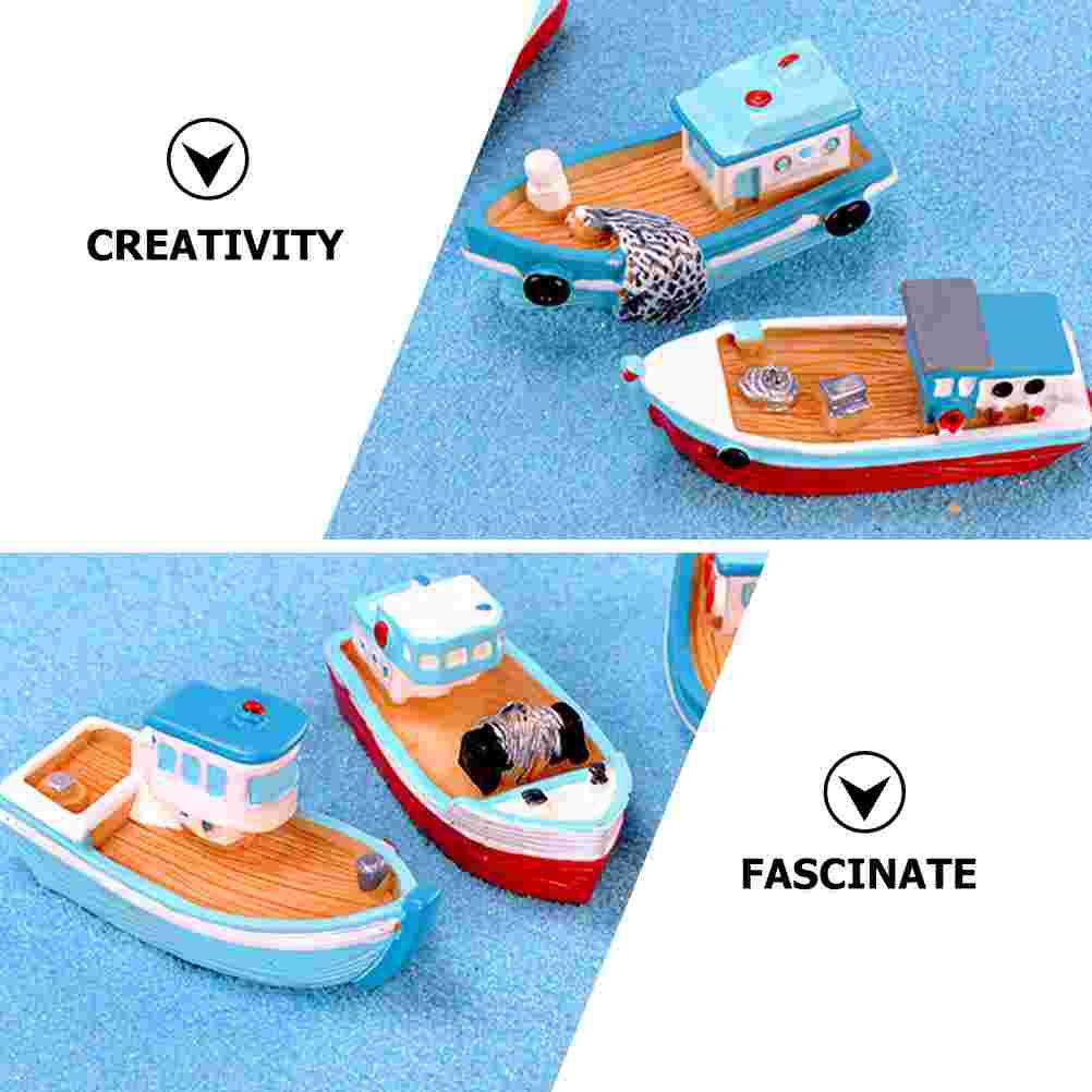 8 Pcs Mediterranean Fishing Boat Miniature Ornament Resin Model Decor Accessories Marine Decoration Sea Christmas Ship