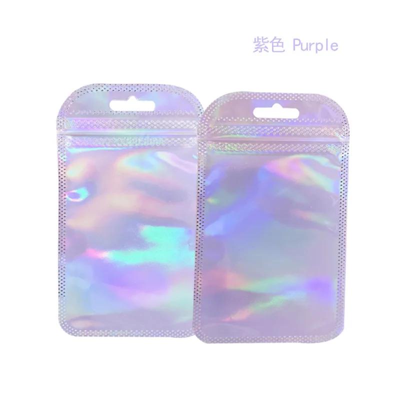 50pcs Holographic Zipper Small Jewelry Bag Pouch For Bead Earring Food Storage Small Business Entrepreneurship Packaging 7*12cm