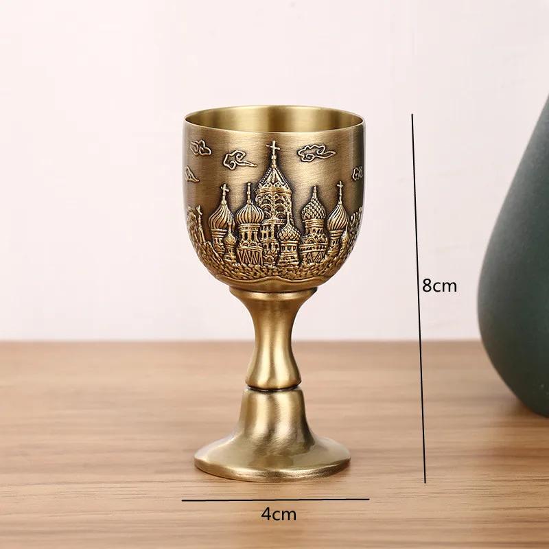 25ml Wine Glasses Vodka Goblet Bronze Liquor Spirits Cup Mini European Retro Relief Castle Wedding Tumbler for Party Decoration