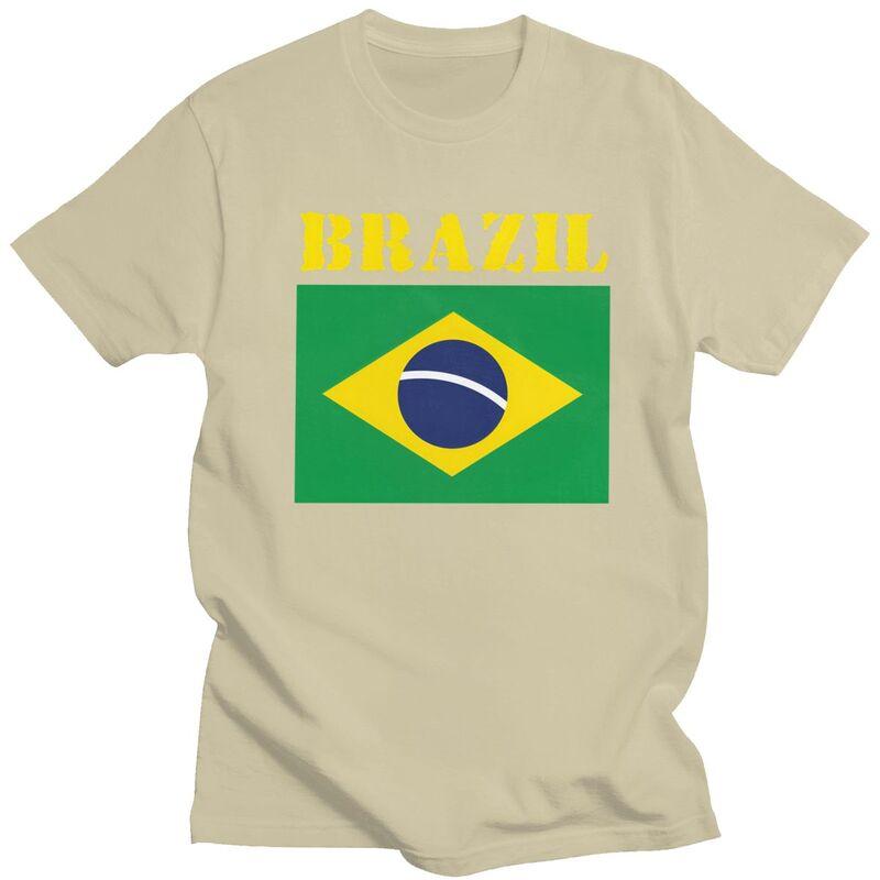 Custom Fashion Brazil Flag T Shirts Men Short Sleeve Tshirt Streetwear Tee Pure Cotton Slim Fit Tshirt Merch