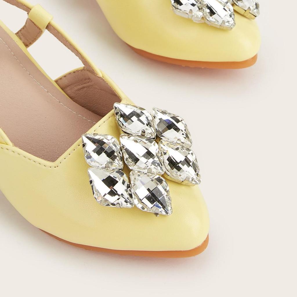 2025 Summer Rhinestone Buckle Girls' High Heels: Pointed Toe, Open Back, Fashionable Sandals