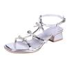 Women's sandals 2025 new French temperament with skirt silver one-word buckle with square head open-toed high heels