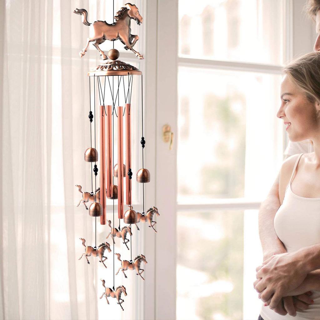 Vintage Copper Horse Windchime Personalized Aluminium Tubes Bell Pendant For Balcony Courtyard