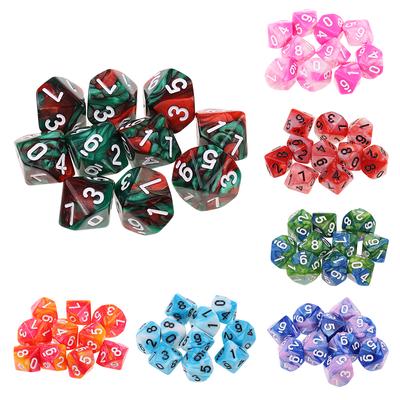 10 adet 10 Kenarlı Zar D10 Çok Yüzlü Zar Çift Renk RPG Masa Tahtası Oyunları Okul Eğitim Malzemeleri