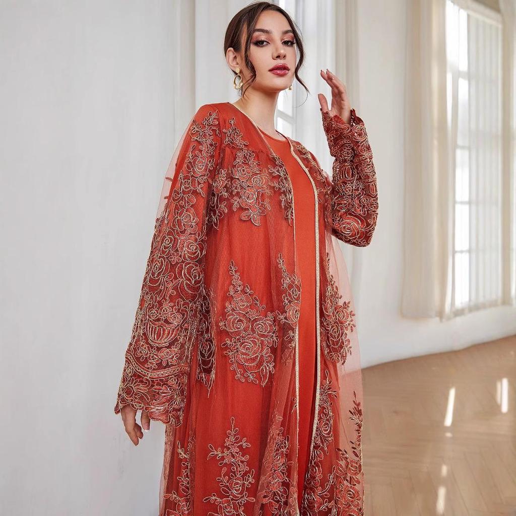 2025 Muslim Women's Spring/Summer Lace Embroidery Cardigan Robe