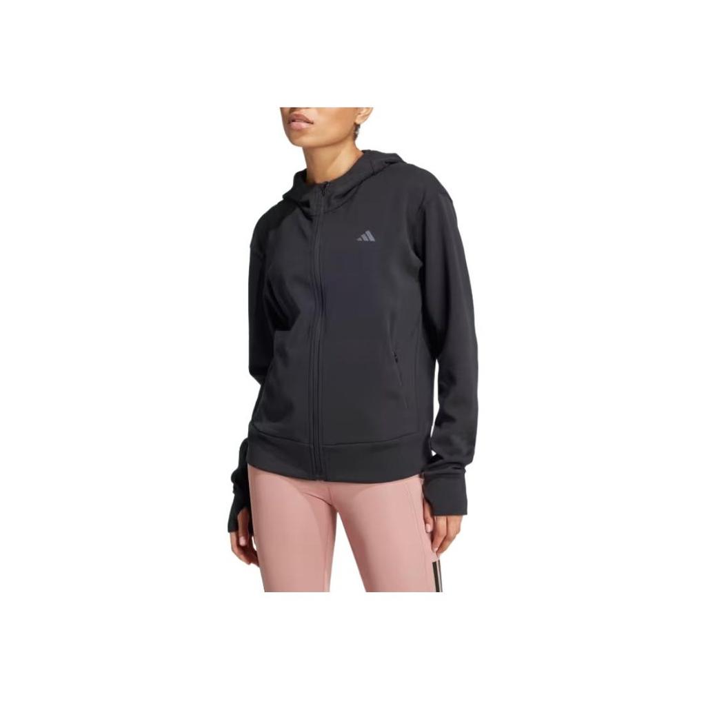 Adidas Logo Hooded Long Sleeve Jacket Women Jackets Black JP2654