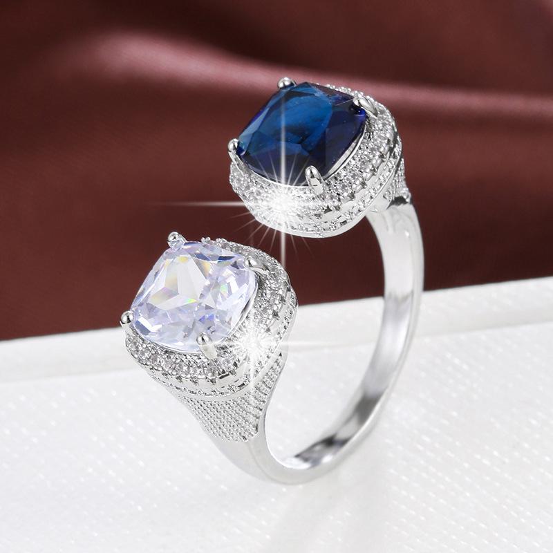 Classic Exquisite Colored Zircon Open Women's Pure Copper Ring Jewelry