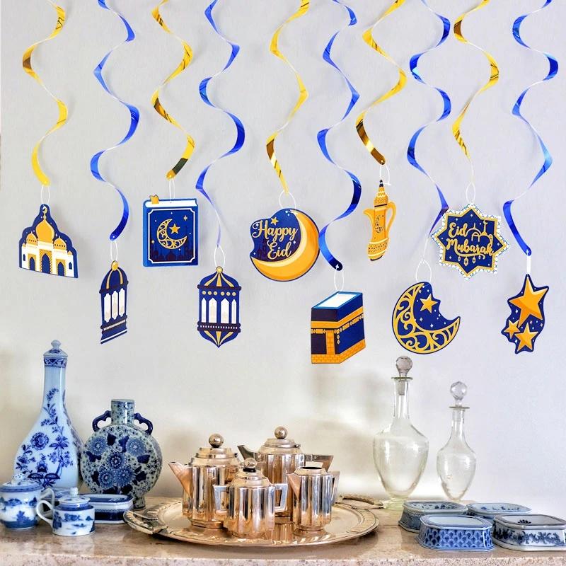 EID Mubarak Banner Glitter Star Moon Letter Paper Bunting Garland Islamic Muslim Party Ramadan Kareem Decorations for Home 2025