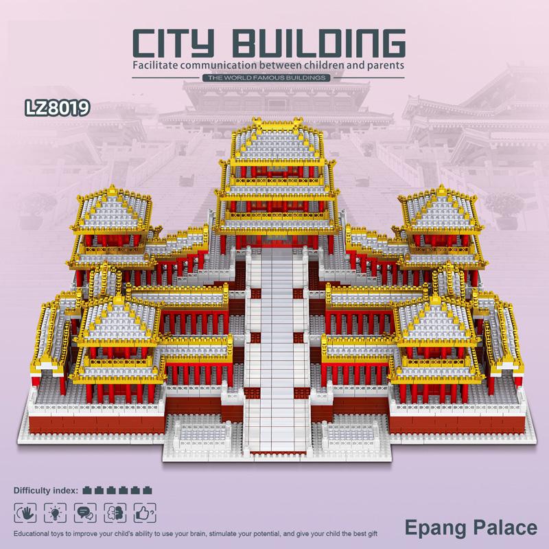 China Famous Historical Cultural Architecture Micro Diamond Block Snow View Epang Palace Restore Nanobrick Construction Brick Toys