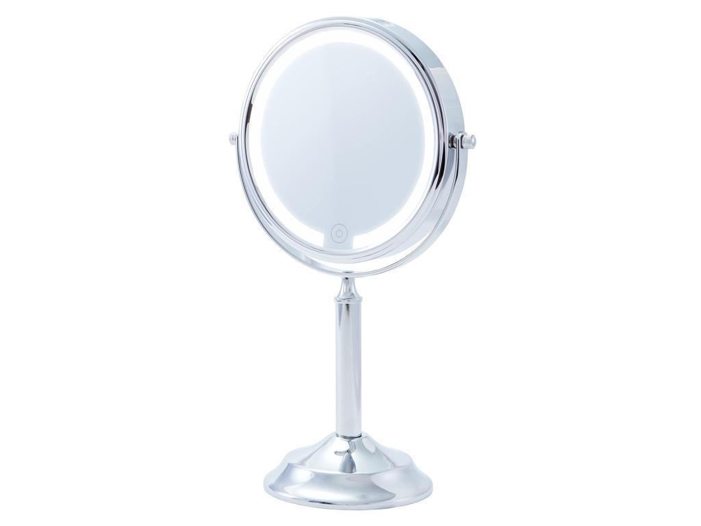 Koizumi LED Magnifying USB Tabletop Mirror, Glass, Dimmable, 136mm, Rechargeable, Type, Silver, KBE-3210/S