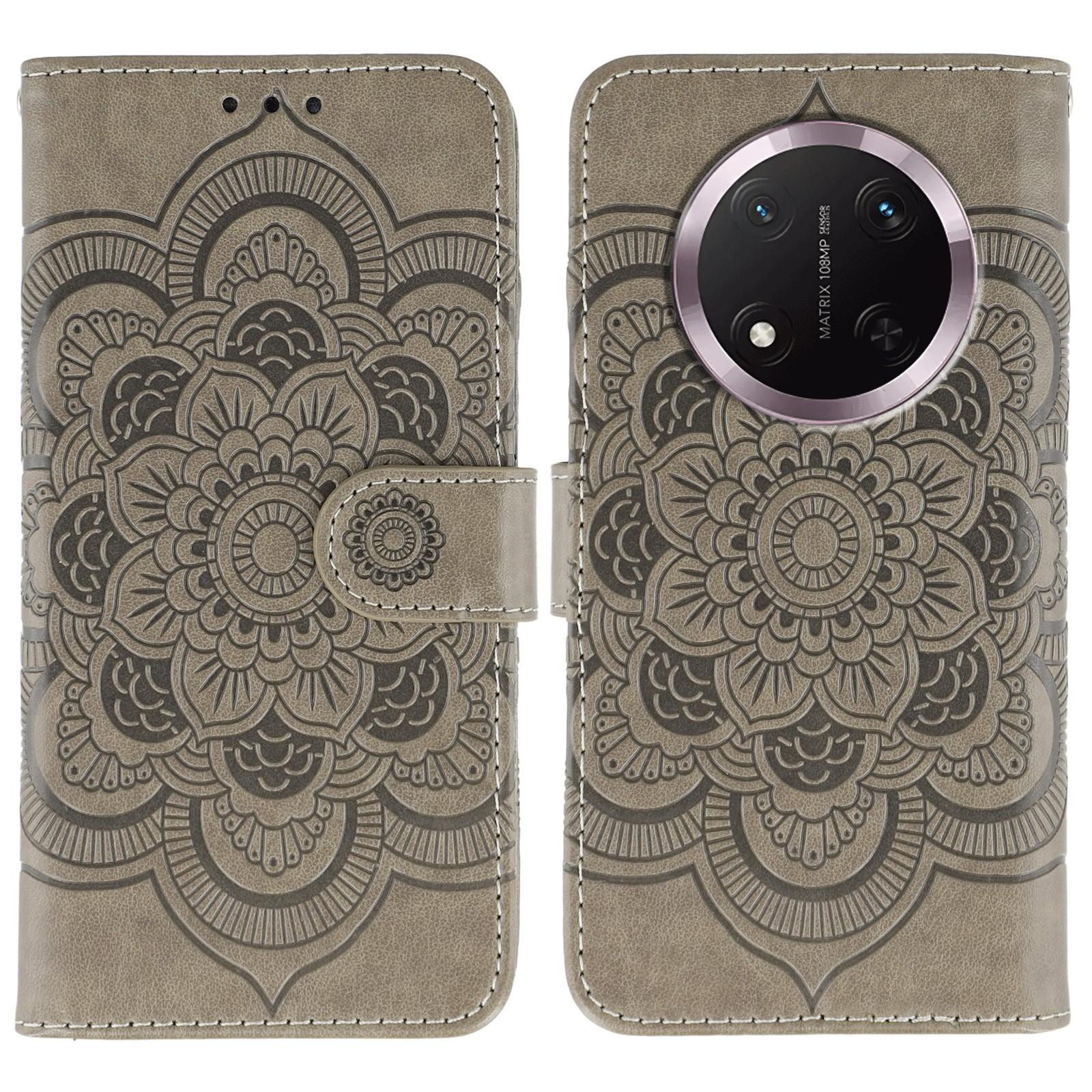 

Чохол для телефону для Honor Magic7 Lite 5G/X60 Pro 5G/X9c 5G з PU шкіри з тисненням мандали, обкладинка-гаманець Grey