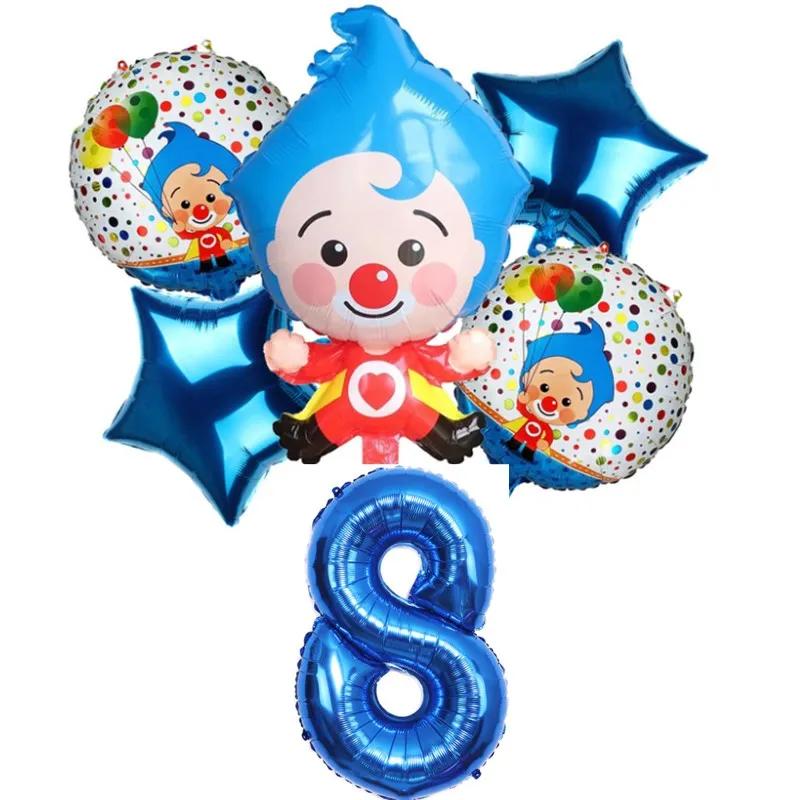 

6 шт./комплект Мультфільм Клоун Plim Plip Фольговані повітряні кулі Дитячі прикраси для святкування Дня народження Постачання Baby Shower Air Globos Дитячі іграшки М ячі