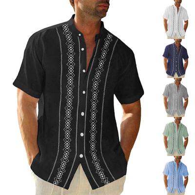 Men'S Casual Short Sleeved Shirt, Men'S Standing Collar Fashionable Button Up Shirt