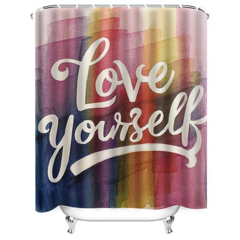 

Love Yourself Rainbow Watercolor Shower Curtain For Bathroom Decor W60H190(CM)-1 Pcs