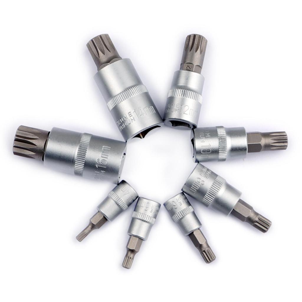 8-teiliges Bit-Steckschlüssel-Set 1/4" 3/8" 1/2" Adapter M4 M5 M6 M8 M10 M12 M14 M16 Schlüssel Vielzahn-Bits für Ratsche Steckschlüssel Drehmomentschlüssel
