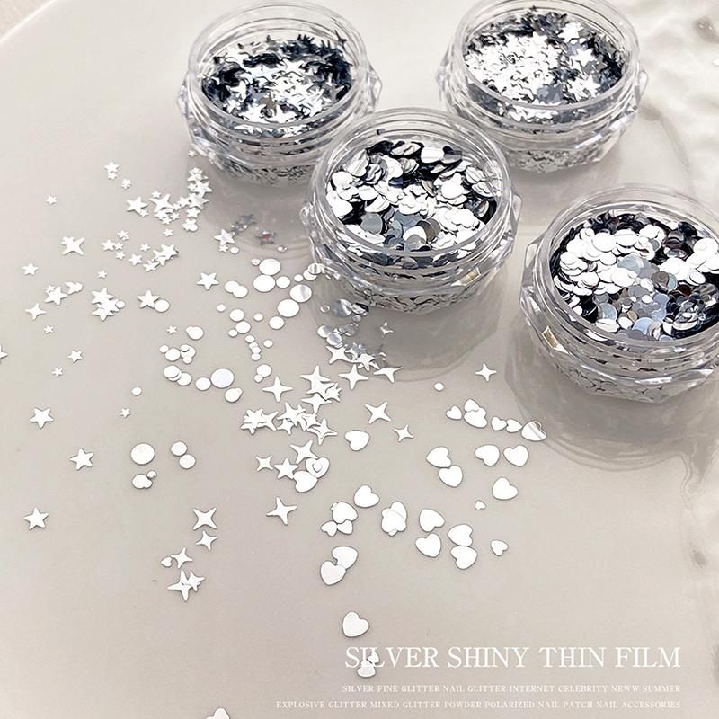 1 Jar Shiny Silver Sequins Mix Shapes Starlight Love Star Slice Decals Manicure Paillette Charms Nail Art Stickers