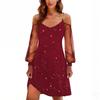 Robe Sexy à manches longues en maille pour femmes, couleur unie, col carré, épissure