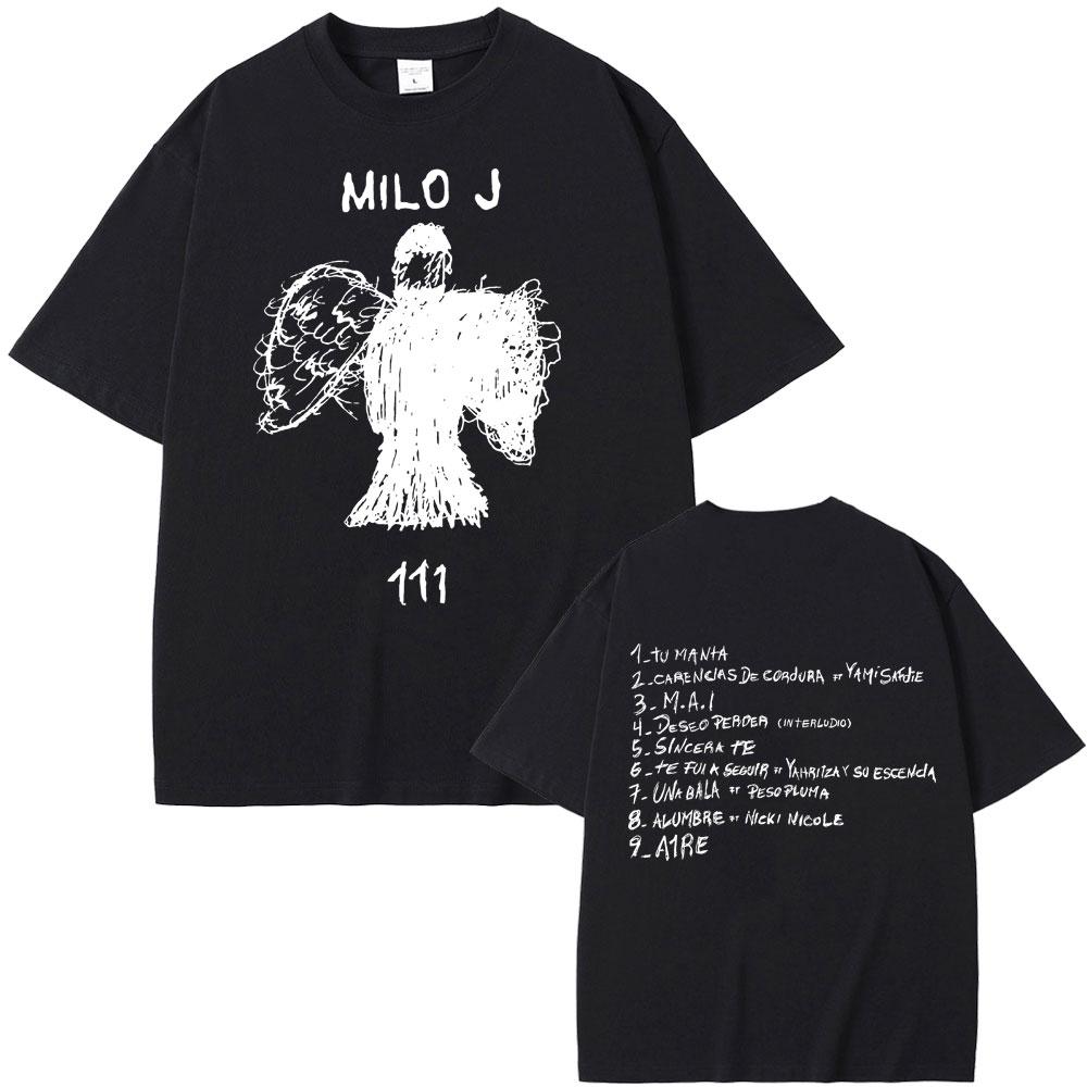 Rapper Milo J 111 Album Double Sided Print T Shirt Men Hip Hop Fashion Tshirt Male Rap Oversized T-shirt Men's Cotton T-shirts
