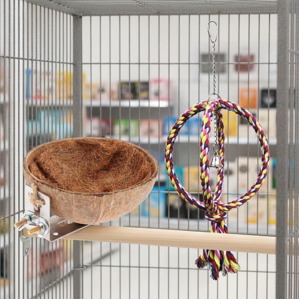 Coconut Shell Creative Sleeping Nest Parrot Toy Training Use Rope Cage Decoration Perch Resting