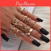 Retro Geometric Ring Set With Intricate Snake Design 11 Piece Joint Ring Set