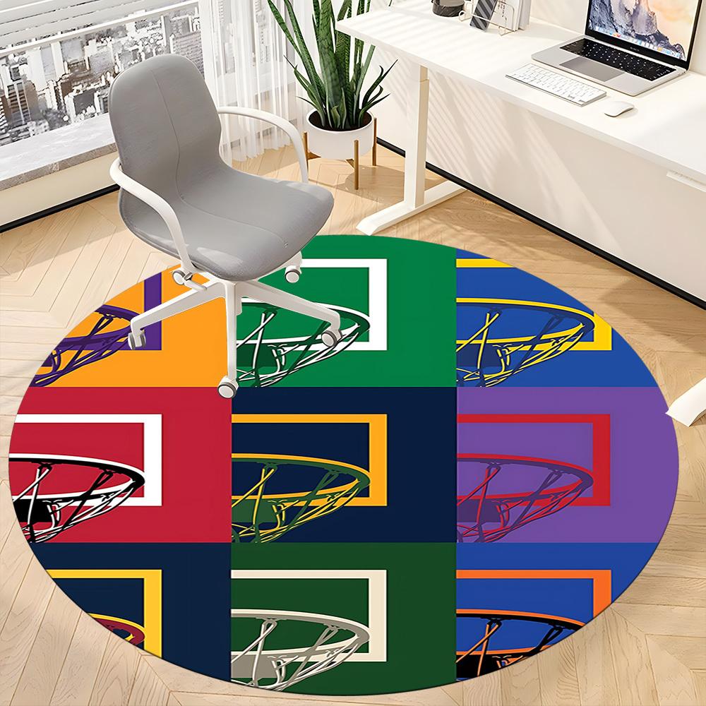 1PC Basketball Hoops Office Round Area Rug, Mat Suitable For Office, Under Office Chairs Bedroom Living Room Home Decor, Room Deco