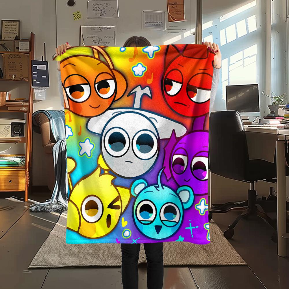 1 Stück Sprunki-Print Flanelldecke, Hohe Qualität für alle Jahreszeiten, Heimdekoration, Wärme und Komfort, Perfekt für Weihnachtsgeschenke