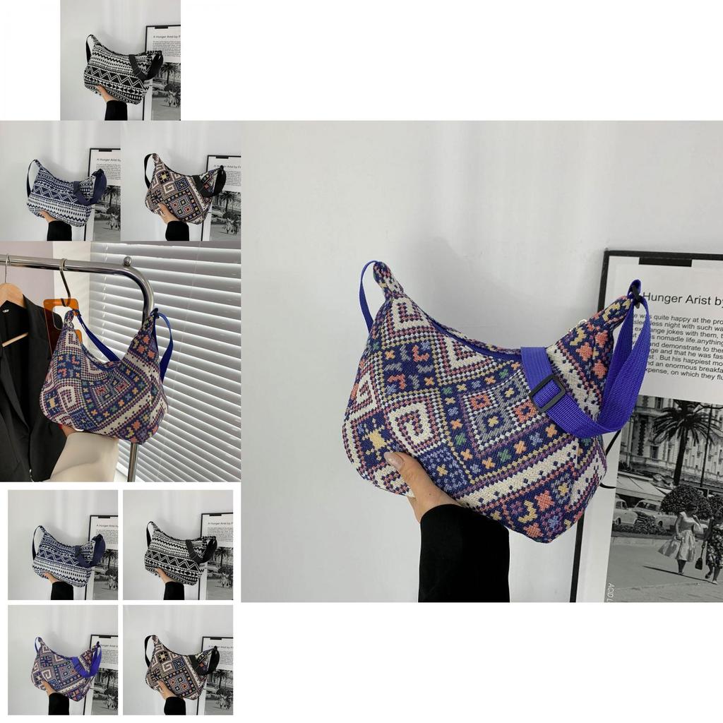 Ethnic Style Women's Small Bag 2024 Summer New Casual Bag Hand-held Lady Single Shoulder Underarm Lady Small Square Bag Black Deep Blue Floral Purple
