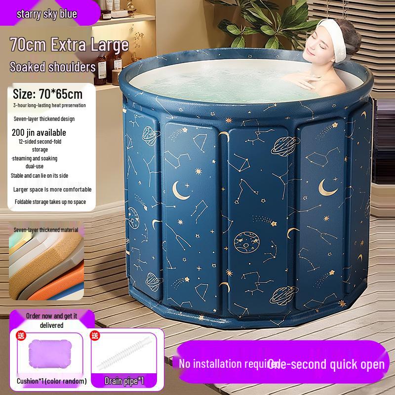 Easy-Install Adult Folding Soaking Tub with Insulation - Starry Blue