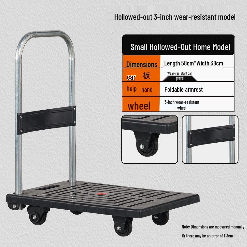 Folding Flatbed Hand Truck: Sturdy Four-Wheel Cart for Street Vending & Moving Goods