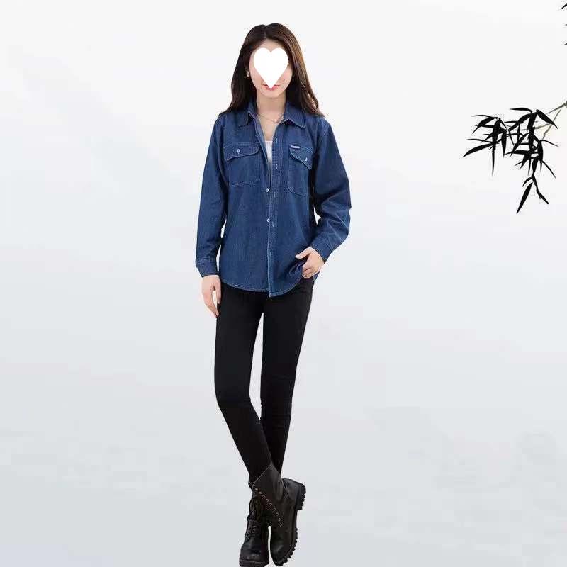 2025 Korean Style Slim Denim Shirt for Women - Spring/Autumn Long Sleeve, Solid Color, Thin, Petite, Casual & Sun-Protective